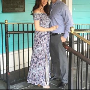 EXPRESS smocked top off the shoulder maxi dress